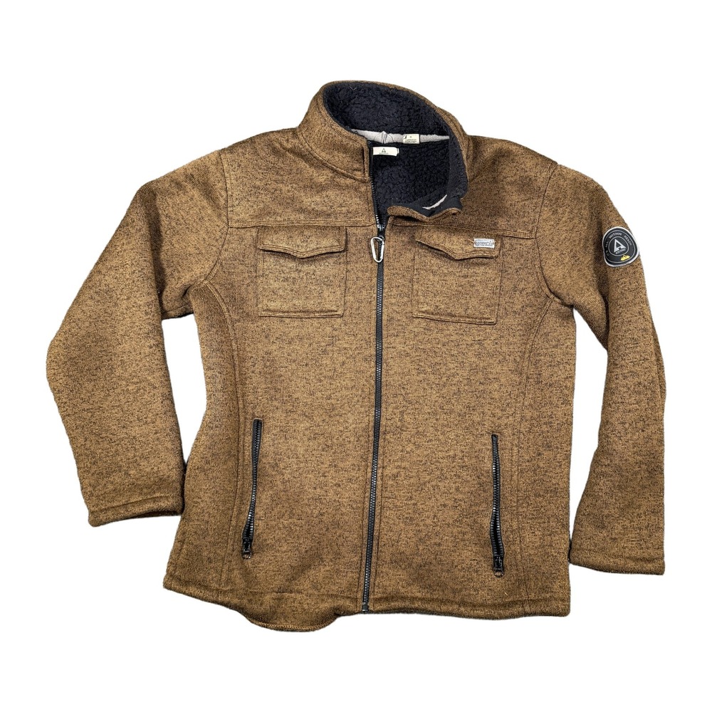 Ascend Mens Brown Marled Sherpa Lined Full Zip Sweater Fleece Jacket Large